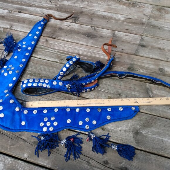 Vintage Horse Tack Bridle Headstall Breast Collar Blue Velvet Tassels - Picture 2 of 10